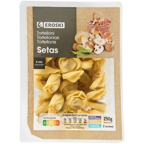 Tortellini con setas EROSKI, bandeja 250 g - 0.25 kg - Imagen del producto en Findit