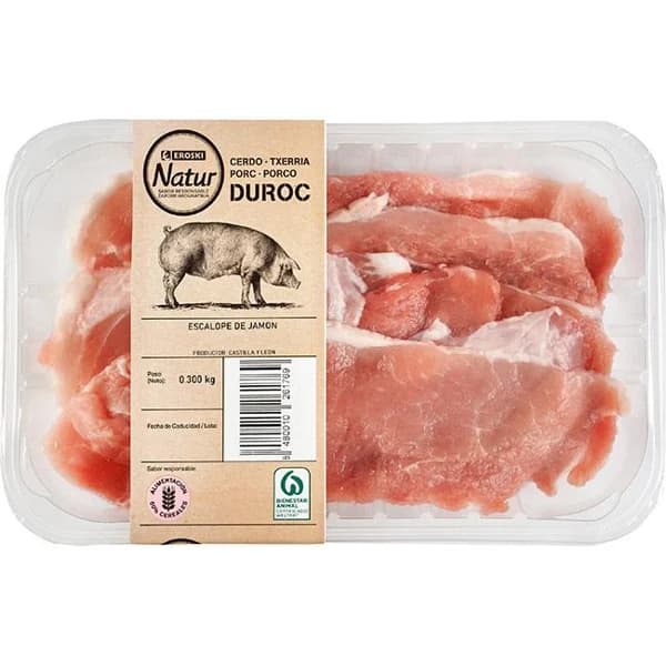 Escalope de cerdo fino Duroc EROSKI Natur, bandeja 300 g - 1 ud - Imagen del producto en Findit