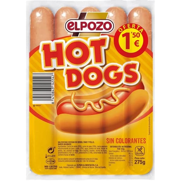 Salchicha Hot Dog King Upp ELPOZO, sobre 275 g - 1 ud - Imagen del producto en Findit