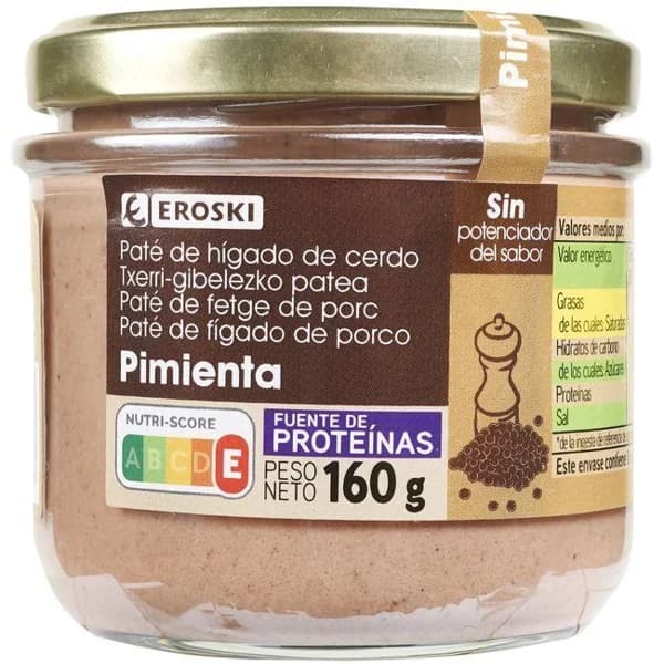 Paté a la pimienta EROSKI, frasco 160 g - 1 ud - Imagen del producto en Findit