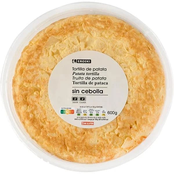 Tortilla de patata sin cebolla EROSKI, 1 ud., 600 g - 0.6 kg - Imagen del producto en Findit