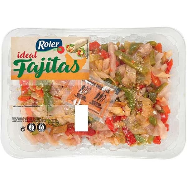 Tiras de pollo con verduras para fajitas ROLER, bandeja 400 g - 1 ud - Imagen del producto en Findit