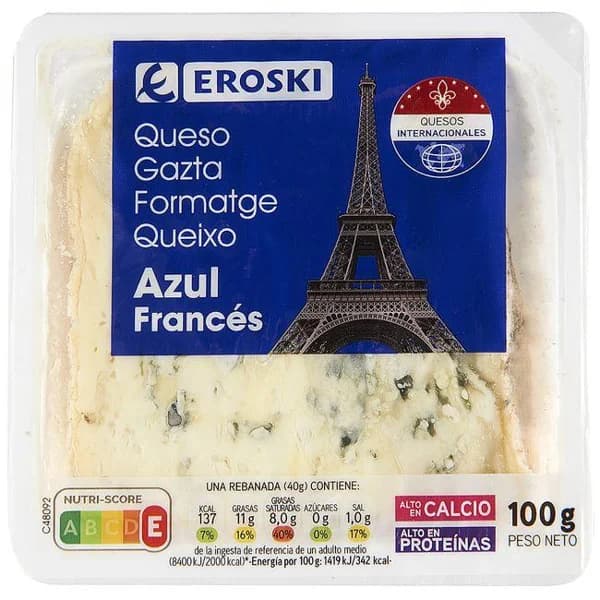 Queso azul EROSKI, cuña 100 g - 1 ud - Imagen del producto en Findit