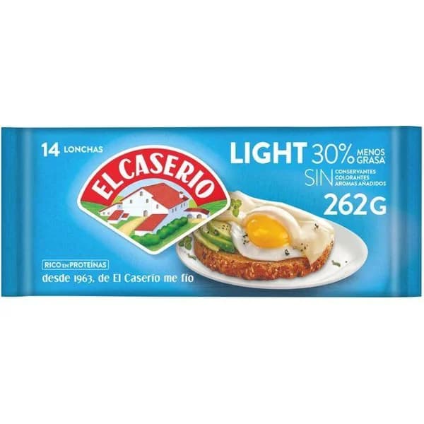 Queso fundido light EL CASERIO, 14 lonchas, sobre 262 g - 0.26 kg - Imagen del producto en Findit