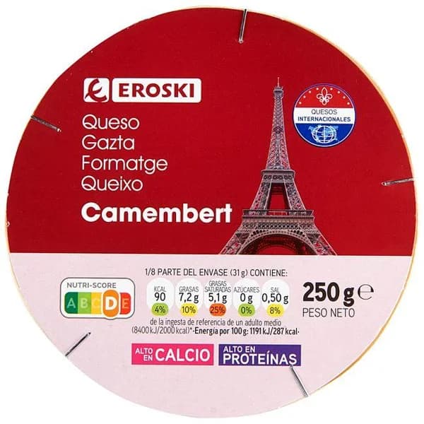 Queso Camembert EROSKI, caja 250 g - 0.25 kg - Imagen del producto en Findit
