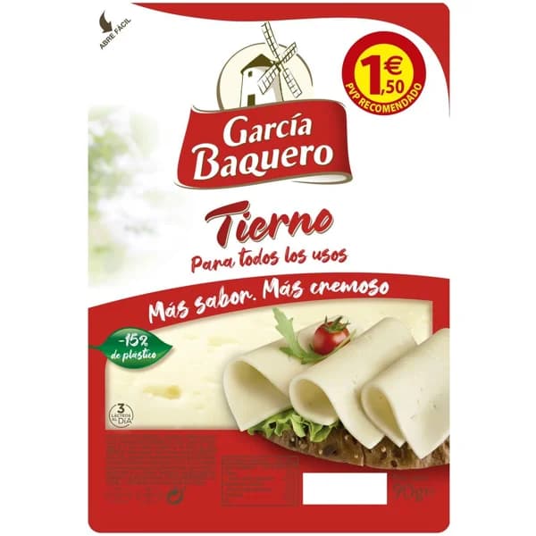 Queso tierno GARCÍA BAQUERO, lonchas, bandeja 90 g - 1 ud - Imagen del producto en Findit