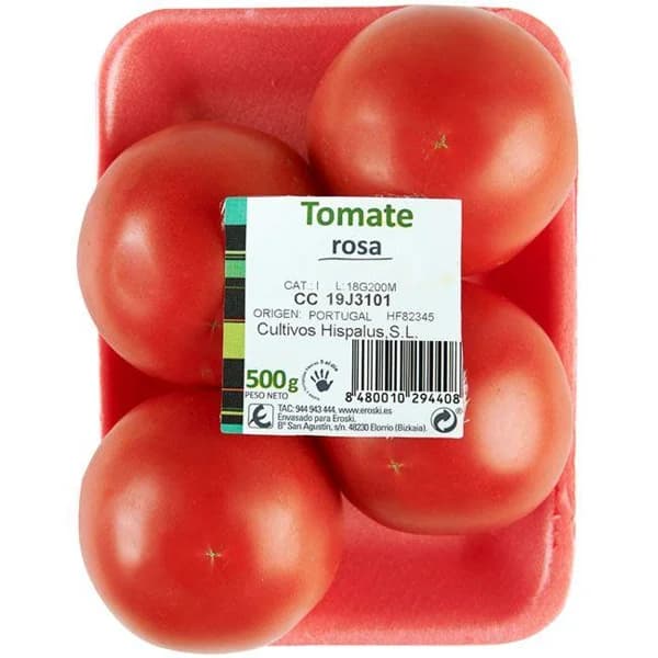 Tomate rosa EROSKI, bandeja 500 g - 0.5 kg - Imagen del producto en Findit