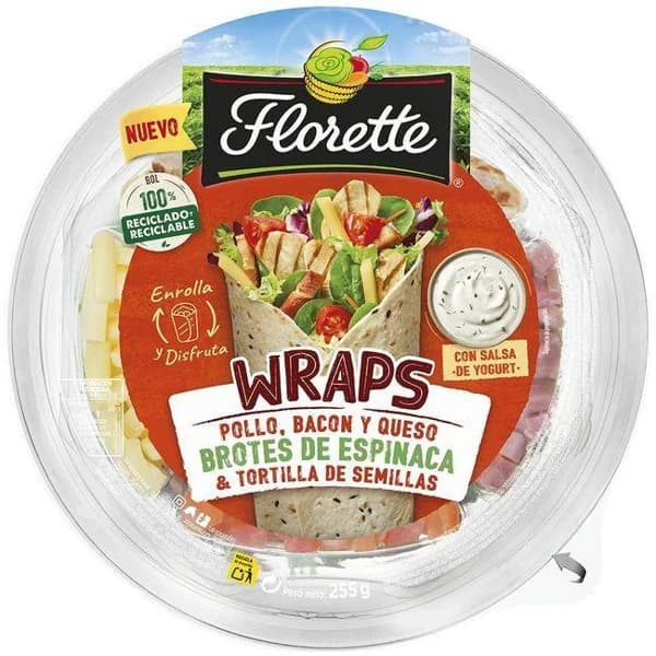 Wrap pollo bacon queso FLORETTE, bowl 255 g - 1 ud - Imagen del producto en Findit