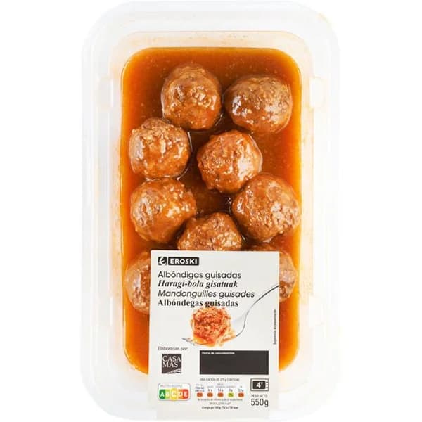 Albondigas guisadas EROSKI, bandeja 550 g - 0.55 kg - Imagen del producto en Findit
