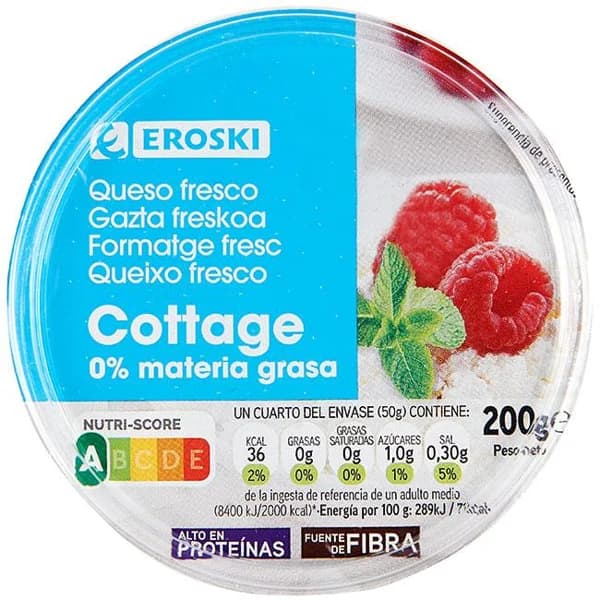 Queso cottage 0% EROSKI, 200 g - 1 ud - Imagen del producto en Findit