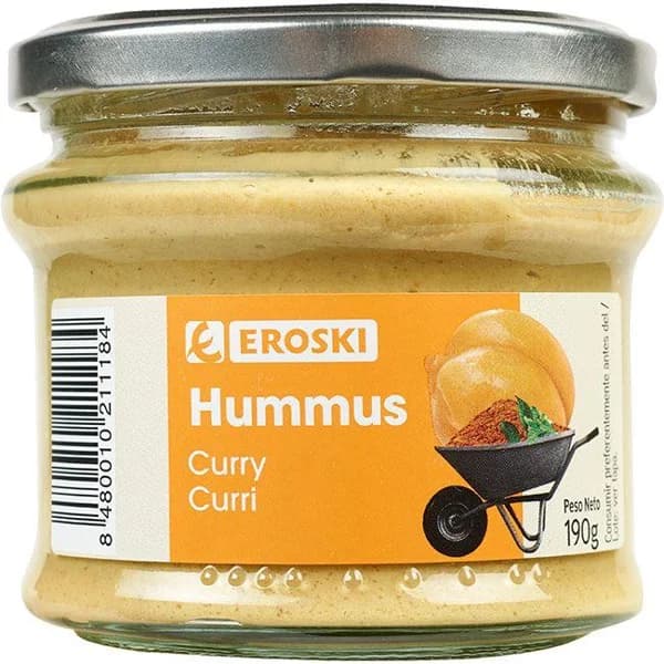 Hummus al curry EROSKI, frasco 190 g - 0.19 kg - Imagen del producto en Findit