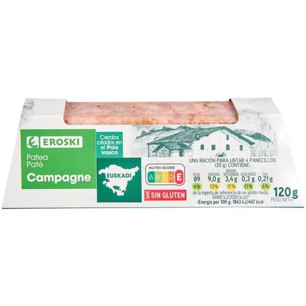 Paté campaña País Vasco EROSKI, tarrina 120 g - 0.12 kg - Imagen del producto en Findit