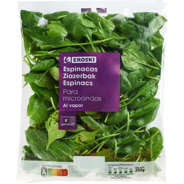 Espinaca micro EROSKI, bolsa 250 g - 0.25 kg - Imagen del producto en Findit
