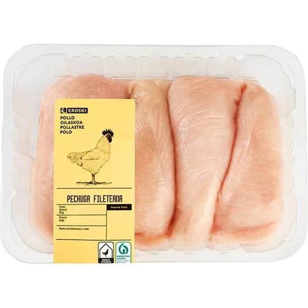 Filetes de pechuga de pollo EROSKI, bandeja peso aprox. 1 kg - 1 ud - Imagen del producto en Findit