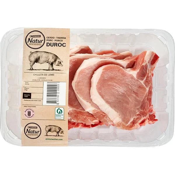 Chuleta de lomo de cerdo Duroc EROSKI Natur, bandeja aprox. 600 g - 1 ud - Imagen del producto en Findit