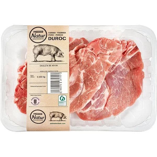 Chuleta de aguja de cerdo Duroc EROSKI Natur, bandeja 450 g - 0.45 kg - Imagen del producto en Findit