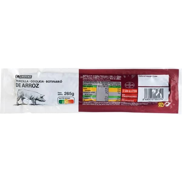 Morcilla de arroz EROSKI, pieza 265 g - 1 ud - Imagen del producto en Findit