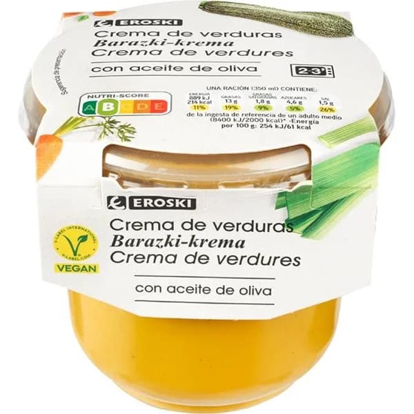 Crema de verduras EROSKI, tarrina 350 g - 0.35 kg - Imagen del producto en Findit