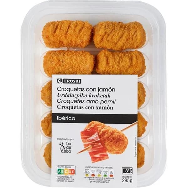 Croquetas con jamón EROSKI, bandeja 295 g - 0.29 kg - Imagen del producto en Findit