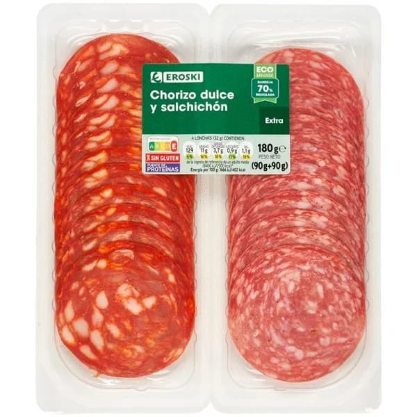 Chorizo dulce-Salchichón EROSKI, pack 2x90 g - 1 ud - Imagen del producto en Findit