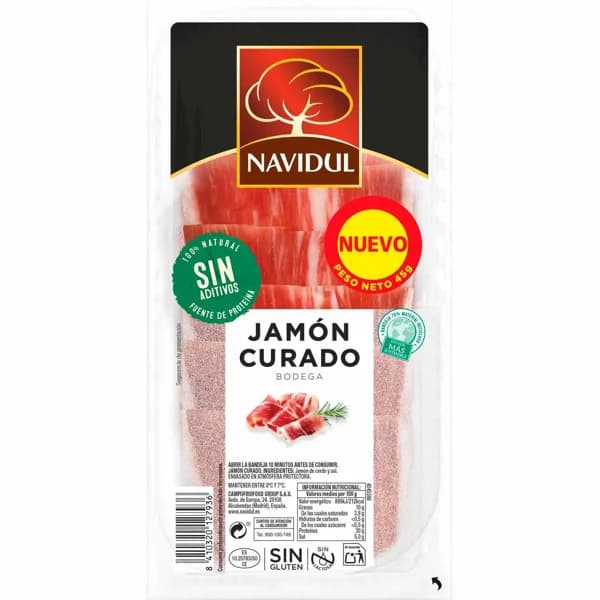 Jamón curado 1/2 loncha NAVIDUL, bandeja 45 g - 0.05 kg - Imagen del producto en Findit