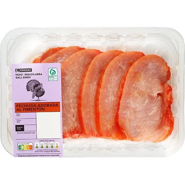 Filete de pechuga de pavo pimentón EROSKI, bandeja aprox. 520 g - 0.52 kg - Imagen del producto en Findit