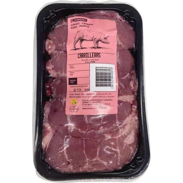 Carrilleras de cerdo EROSKI, bandeja aprox. 550 g - 1 ud - Imagen del producto en Findit