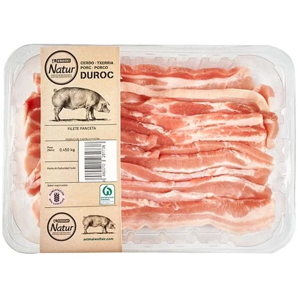 Filete de panceta de cerdo Duroc EROSKI Natur, bandeja 450 g - 0.45 kg - Imagen del producto en Findit