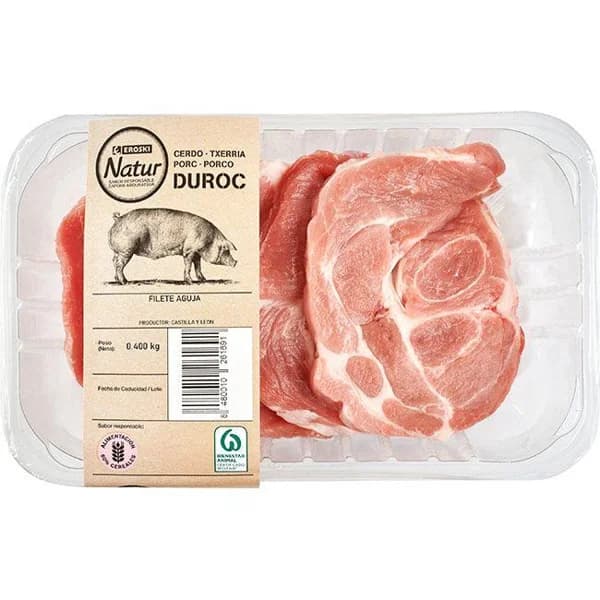 Filete de aguja de cerdo Duroc EROSKI Natur, bandeja 400 g - 1 ud - Imagen del producto en Findit