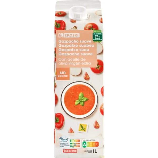 Gazpacho suave EROSKI, brik 1 litro - 1 l - Imagen del producto en Findit