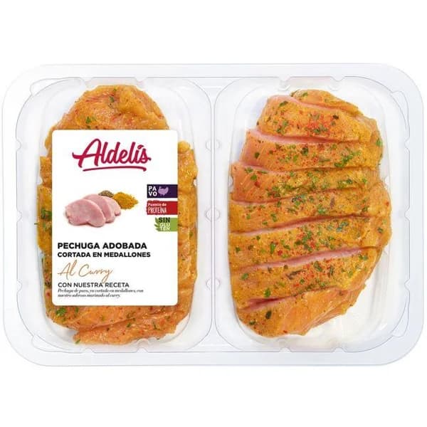 Medallón de pechuga de pavo finas curry ALDELIS, bandeja aprox. 400 g - 1 ud - Imagen del producto en Findit