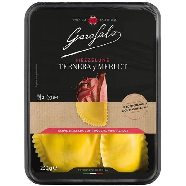 Mezzelune de ternera y merlot GAROFALO, bandeja 230 g - 0.23 kg - Imagen del producto en Findit