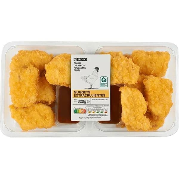 Nuggets extracrujientes con salsa BBQ EROSKI, bandeja 320 g - 0.32 kg - Imagen del producto en Findit