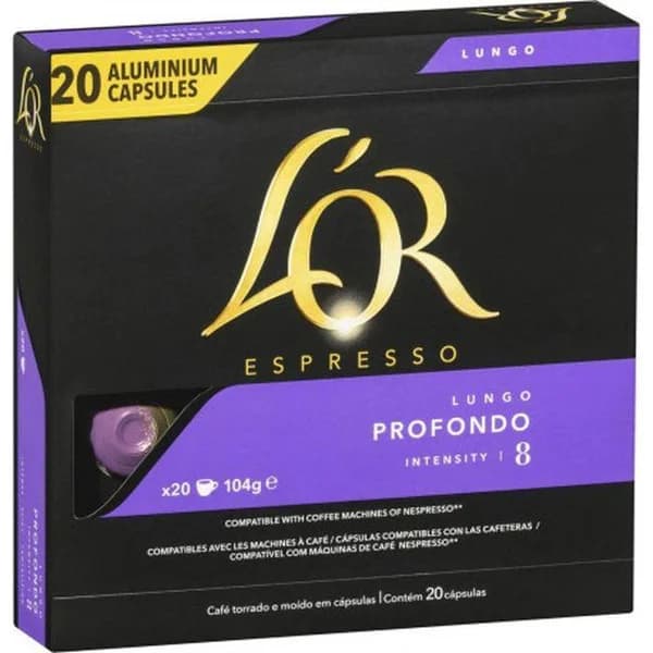 Café lungo profondo compatible con nespresso L'OR, caja 20 uds - 20 ud - Imagen del producto en Findit