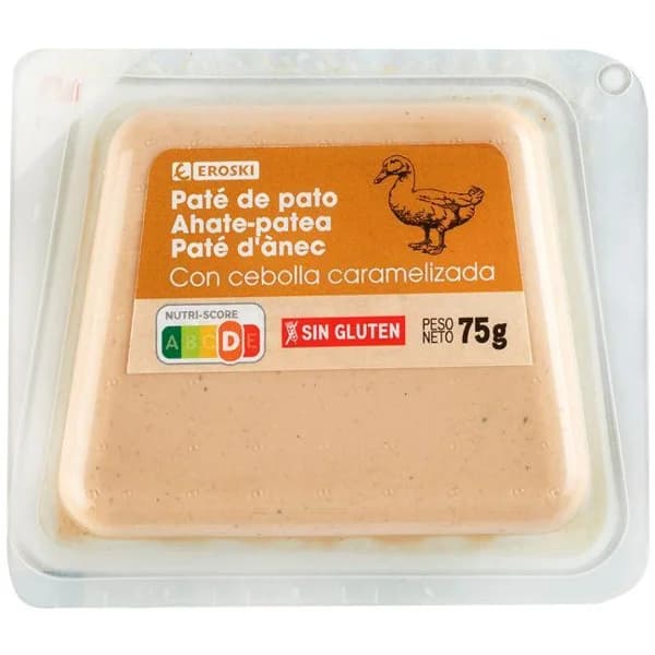 Paté de pato con cebolla caramelizada EROSKI, blister 75 g - 1 ud - Imagen del producto en Findit