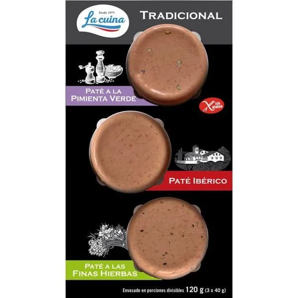 Surtido paté de cerdo LA CUINA, pack 3x40 g - 1 ud - Imagen del producto en Findit