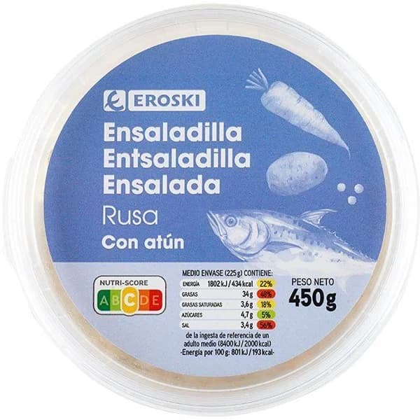 Ensaladilla rusa EROSKI, tarrina 450 g - 0.45 kg - Imagen del producto en Findit