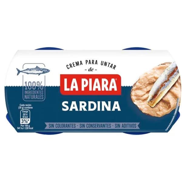 Crema para untar de sardina LA PIARA, pack 2x75 g - 1 ud - Imagen del producto en Findit