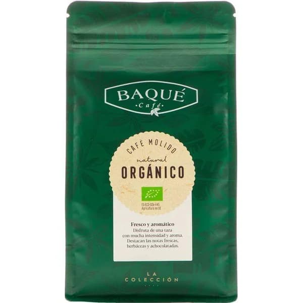 Café molido orgánico natural BAQUÉ, doypack 250 g - 0.25 kg - Imagen del producto en Findit