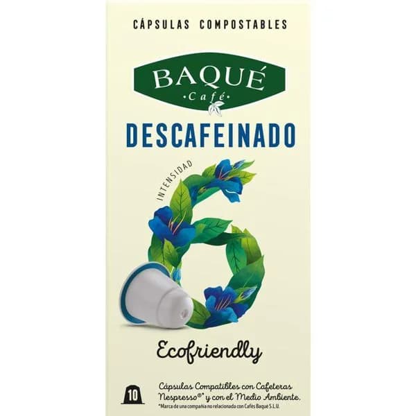Café descafeinado compatible Nespresso BAQUÉ, caja 10 uds - 10 ud - Imagen del producto en Findit