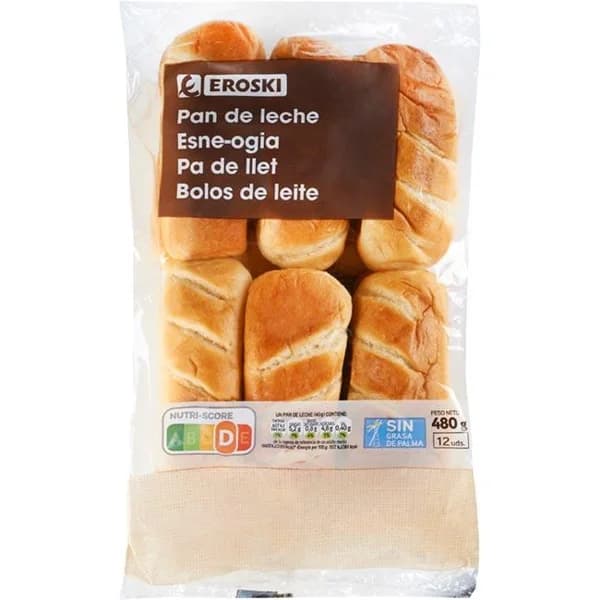 Pan de leche EROSKI, 12 uds, paquete 480 g - 0.48 kg - Imagen del producto en Findit