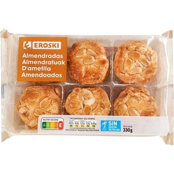 Almendradas EROSKI, paquete 330 g - 0.33 kg - Imagen del producto en Findit