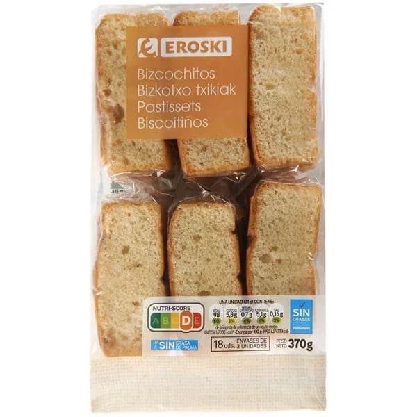 Bizcochito EROSKI, 18 unid., paquete 370 g - 0.37 kg - Imagen del producto en Findit