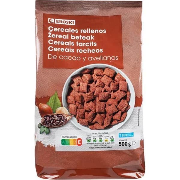 Cereales rellenos de avellana EROSKI, bolsa 500 g - 0.5 kg - Imagen del producto en Findit