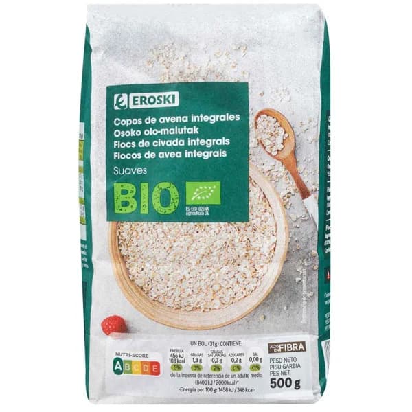 Copos de avena integral EROSKI BIO, paquete 500 g - 0.5 kg - Imagen del producto en Findit