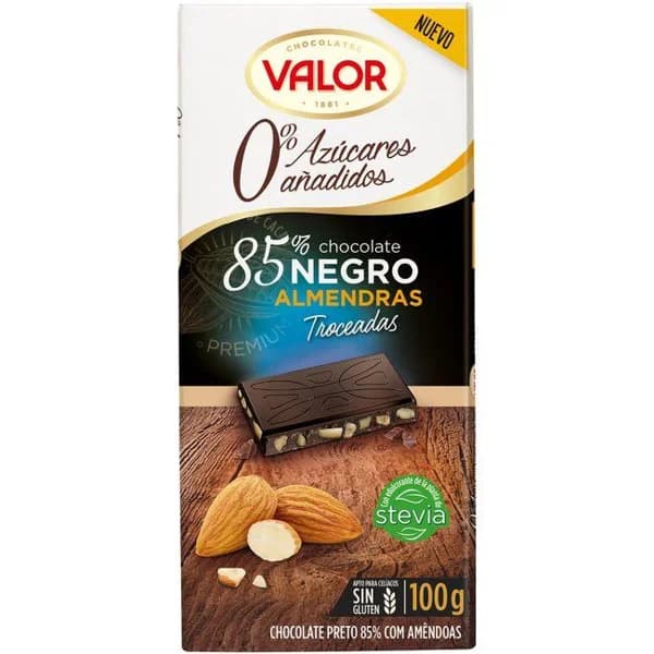 Chocolate 85% s/a almendra troceada VALOR, tableta 100 g - 0.1 kg - Imagen del producto en Findit