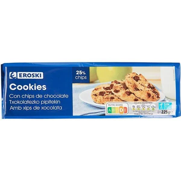 Galleta cookies sin palma EROSKI, paquete 225 g - 0.23 kg - Imagen del producto en Findit