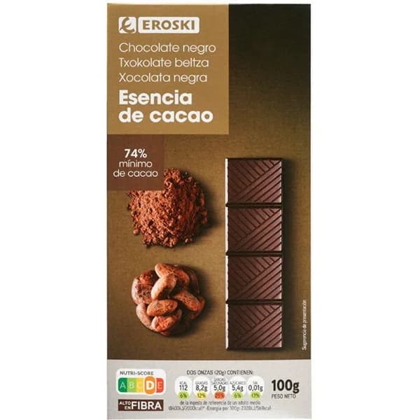 Chocolate negro 74% cacao EROSKI, tableta 100 g - 0.1 kg - Imagen del producto en Findit