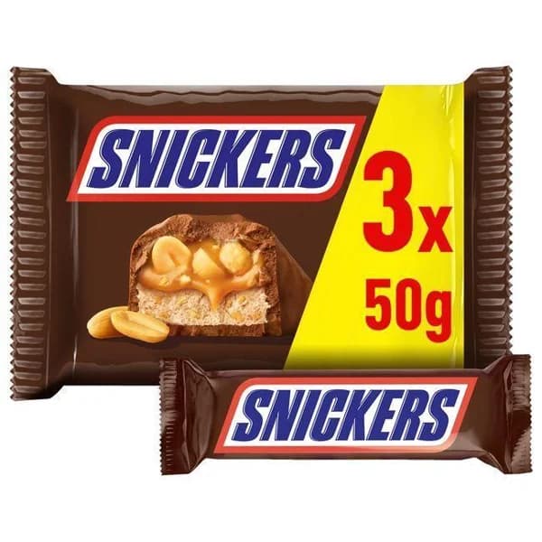 Barrita de chocolate SNICKERS, pack 3x50 g - 0.15 kg - Imagen del producto en Findit