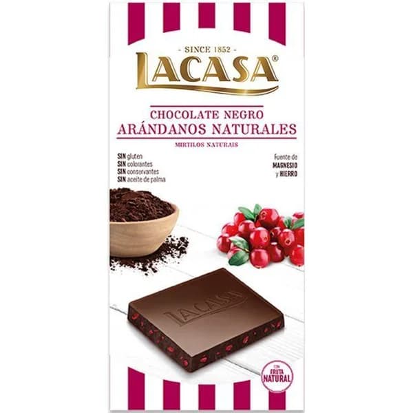 Chocolate negro con arándanos LACASA, tableta 100 g - 0.1 kg - Imagen del producto en Findit